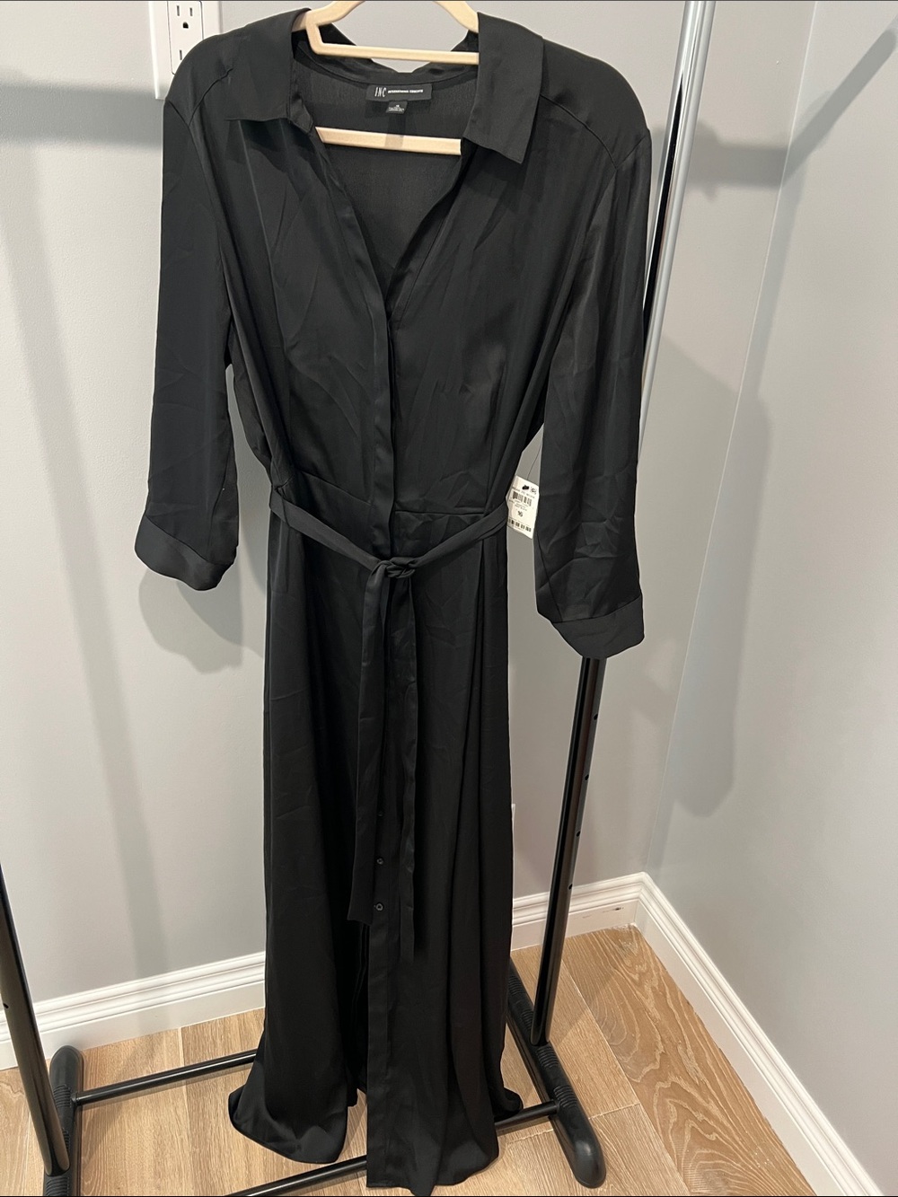 Inc International Concepts Black Shirt Maxi Dress with Waist Tie
